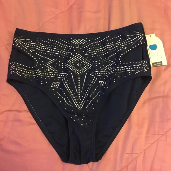 navy blue high waisted swim bottoms